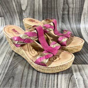 Women's Pink and Tan Wedge Sandals